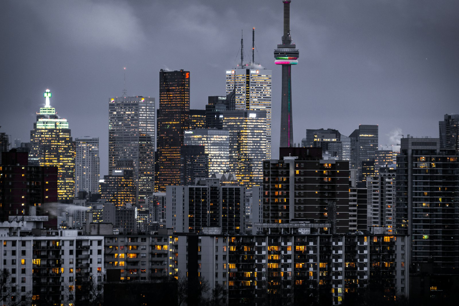 Toronto skyline at dusk with the CN Tower
